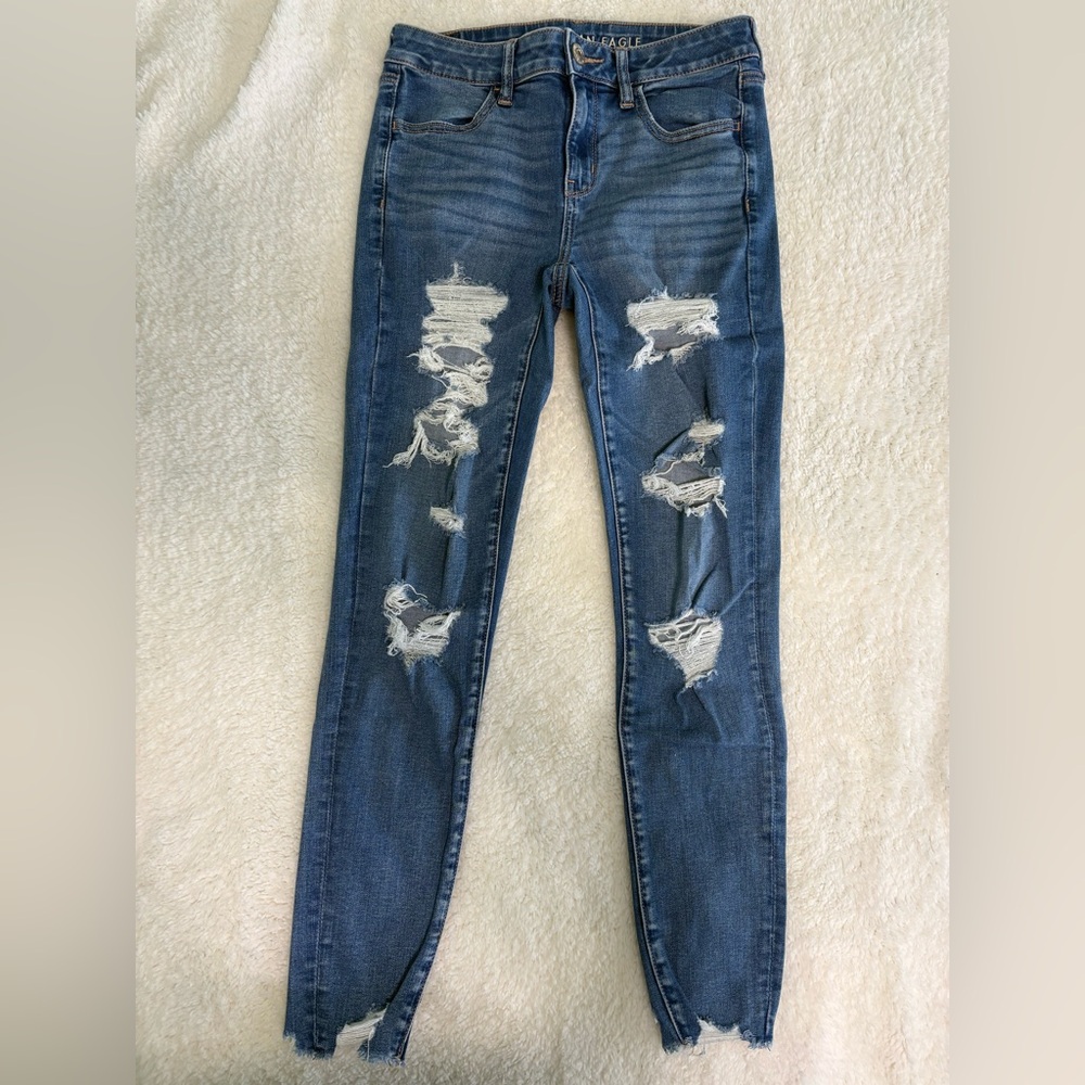 American Eagle Outfitters Distressed Blue Skinny Jeans